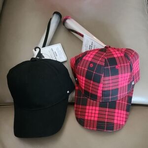 2 Pieces Plaid Buffalo Check Red & Black Baseball Cap Set. Includes Face Shields